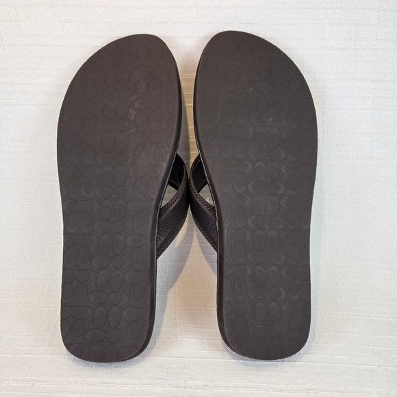 Coach Men\'s Brown Signature Monogram Leather Flip Flop Sandals H1107-Q740 Size 8
